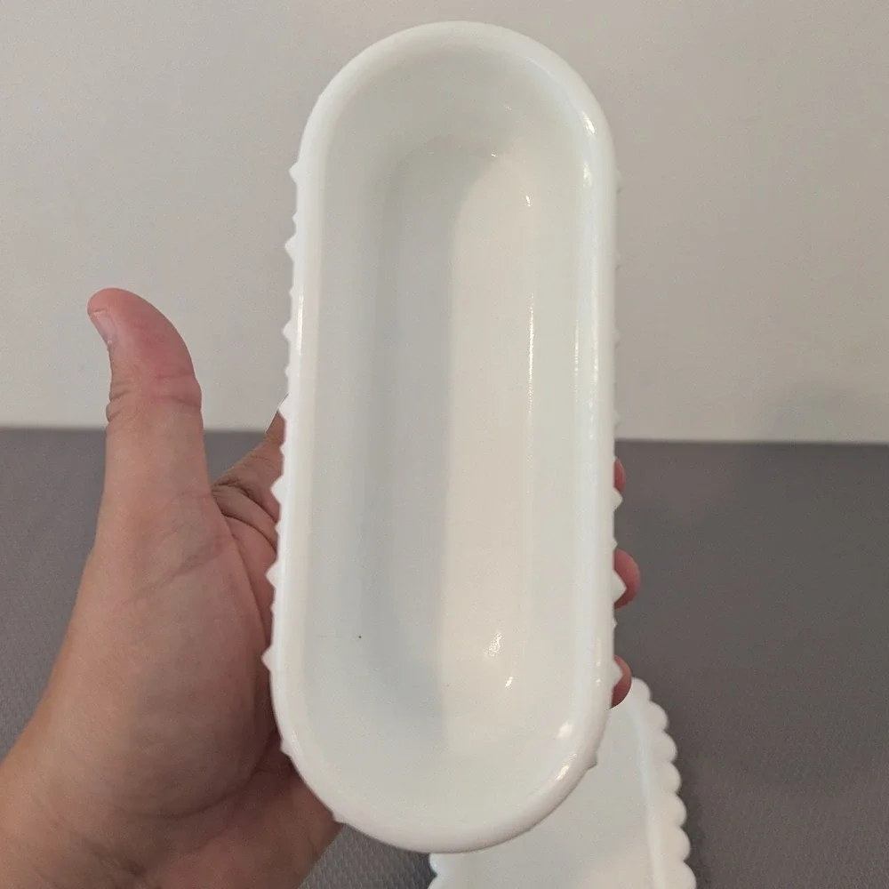 Vintage Fenton ? White Milk Glass Hobnail Butter Dish w/ Scalloped Tray 2 Piece
